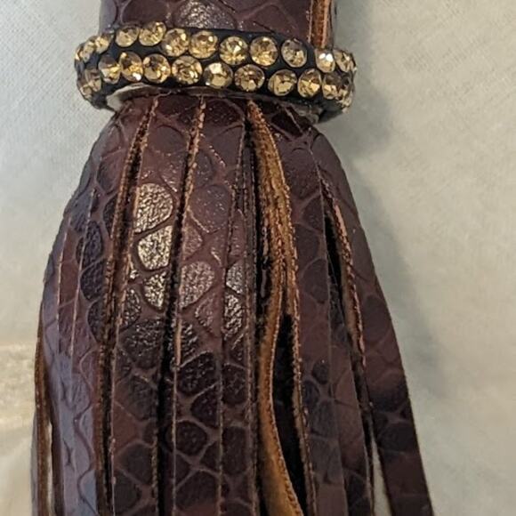 1948 Long Leather Tassel Necklace with Leather, Crystal, and Wood Beads. - Picture 6 of 11